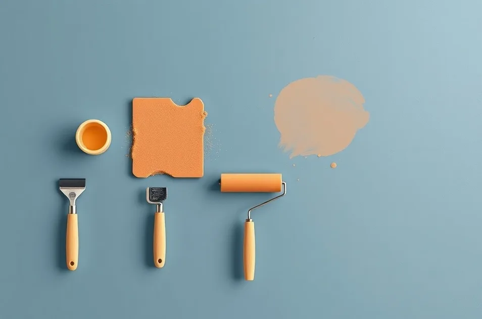 Outils de peinture disposés dans l'ordre des étapes du chantier